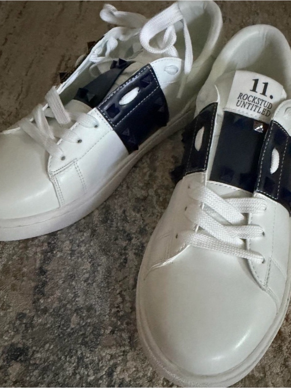 Rockstud Untitled White Leather Sneakers with Black Patent Strap